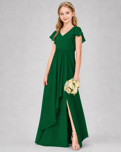 Dark Green Chiffon A-line Junior Bridesmaid Dress Front View