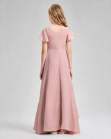 Dusty Rose Chiffon A-line Junior Bridesmaid Dress Back View