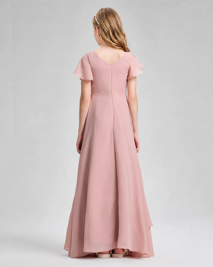 Dusty Rose Chiffon A-line Junior Bridesmaid Dress Back View