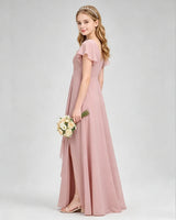 Dusty Rose Chiffon A-line Junior Bridesmaid Dress Side View