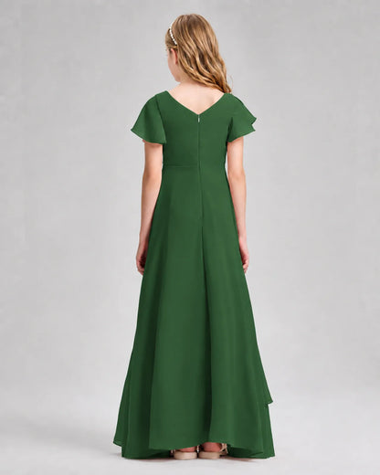 Emerald Green Chiffon A-line Junior Bridesmaid Dress Back View