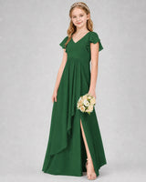 Emerald Green Chiffon A-line Junior Bridesmaid Dress Front View