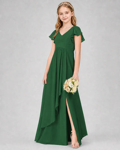 Emerald Green Chiffon A-line Junior Bridesmaid Dress Front View