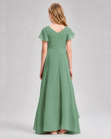 Eucalyptus Chiffon A-line Junior Bridesmaid Dress Back View