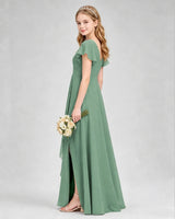Eucalyptus Chiffon A-line Junior Bridesmaid Dress Side View