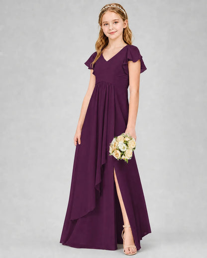 Grape Chiffon A-line Junior Bridesmaid Dress Front View