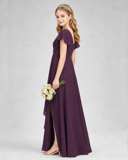 Grape Chiffon A-line Junior Bridesmaid Dress Side View
