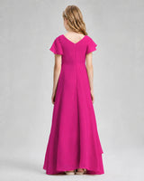 Hot Pink Chiffon A-line Junior Bridesmaid Dress Back View
