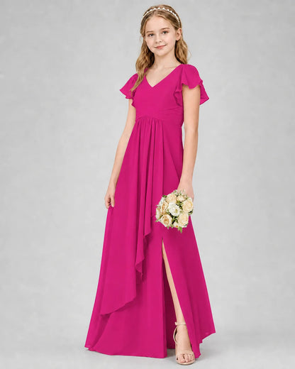 Hot Pink Chiffon A-line Junior Bridesmaid Dress Front View