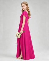 Hot Pink Chiffon A-line Junior Bridesmaid Dress Side View