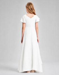 Dideyttawl Junior Bridesmaid Dress with Flutter Sleeves and Side Slit Chiffon Gown