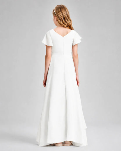 Ivory Chiffon A-line Junior Bridesmaid Dress Back View