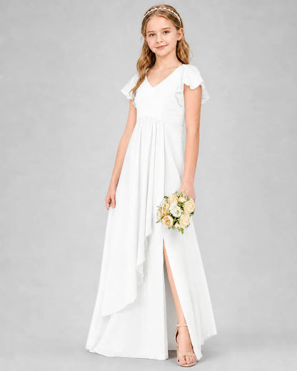 Ivory Chiffon A-line Junior Bridesmaid Dress Front View