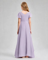 Lavender Chiffon A-line Junior Bridesmaid Dress Back View