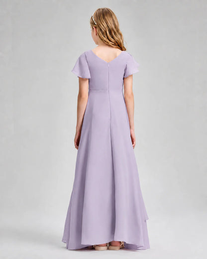 Lavender Chiffon A-line Junior Bridesmaid Dress Back View