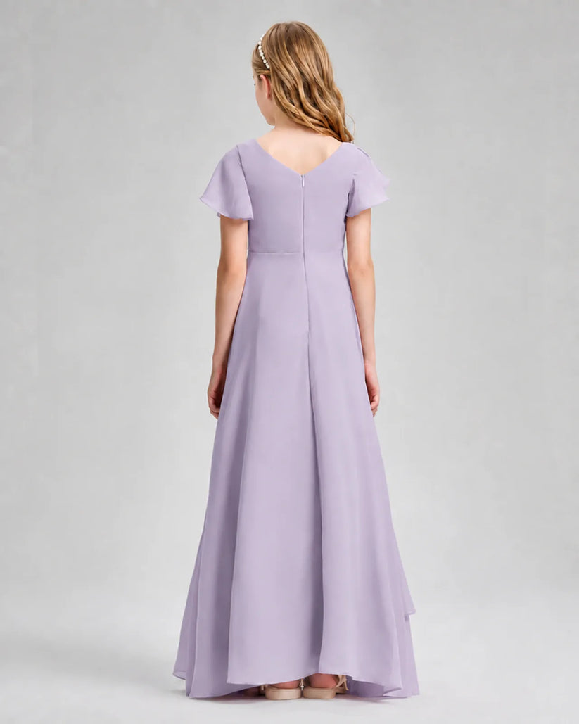 Lavender Chiffon A-line Junior Bridesmaid Dress Back View