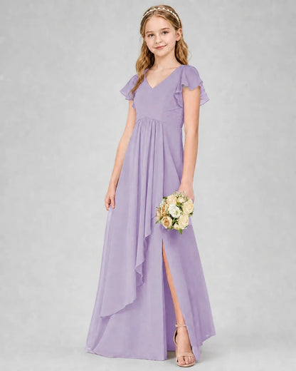 Lavender Chiffon A-line Junior Bridesmaid Dress Front View