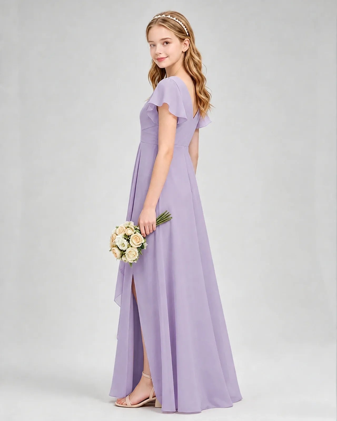 Lavender Chiffon A-line Junior Bridesmaid Dress Side View