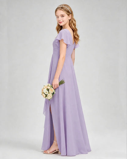 Lavender Chiffon A-line Junior Bridesmaid Dress Side View