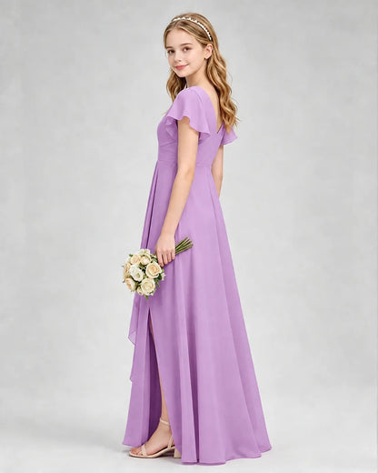 Lilac Chiffon A-line Junior Bridesmaid Dress Side View