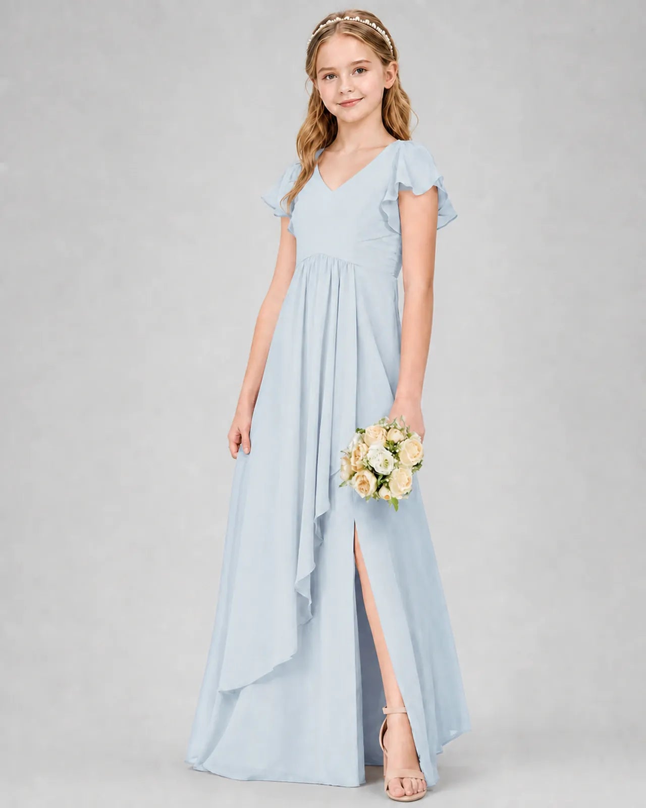 Mist Chiffon A-line Junior Bridesmaid Dress Front View