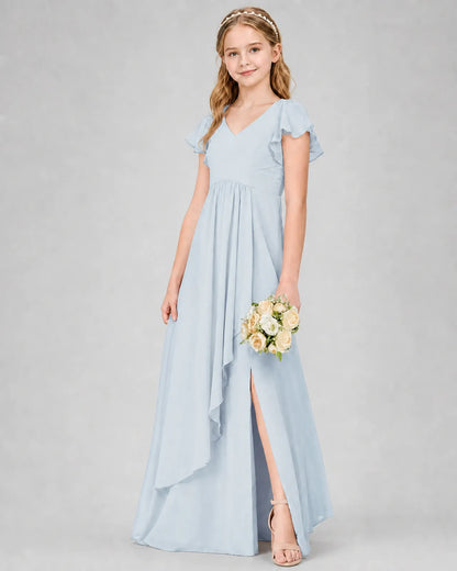 Mist Chiffon A-line Junior Bridesmaid Dress Front View