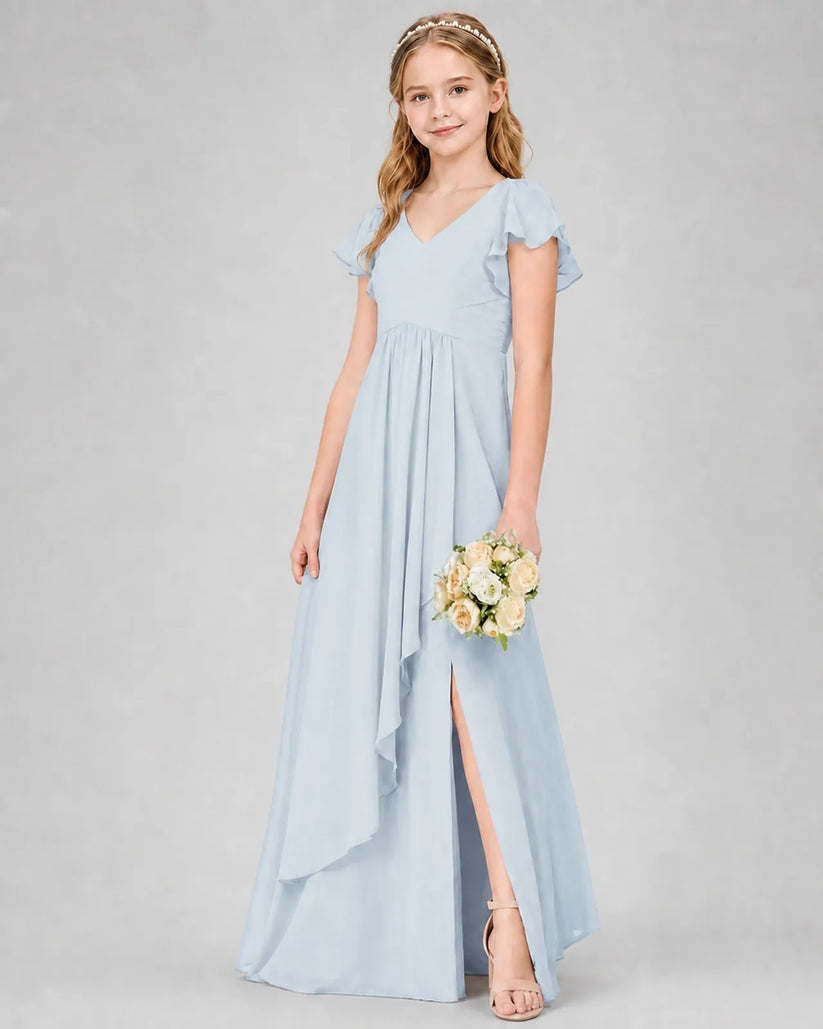 Mist Chiffon A-line Junior Bridesmaid Dress Front View