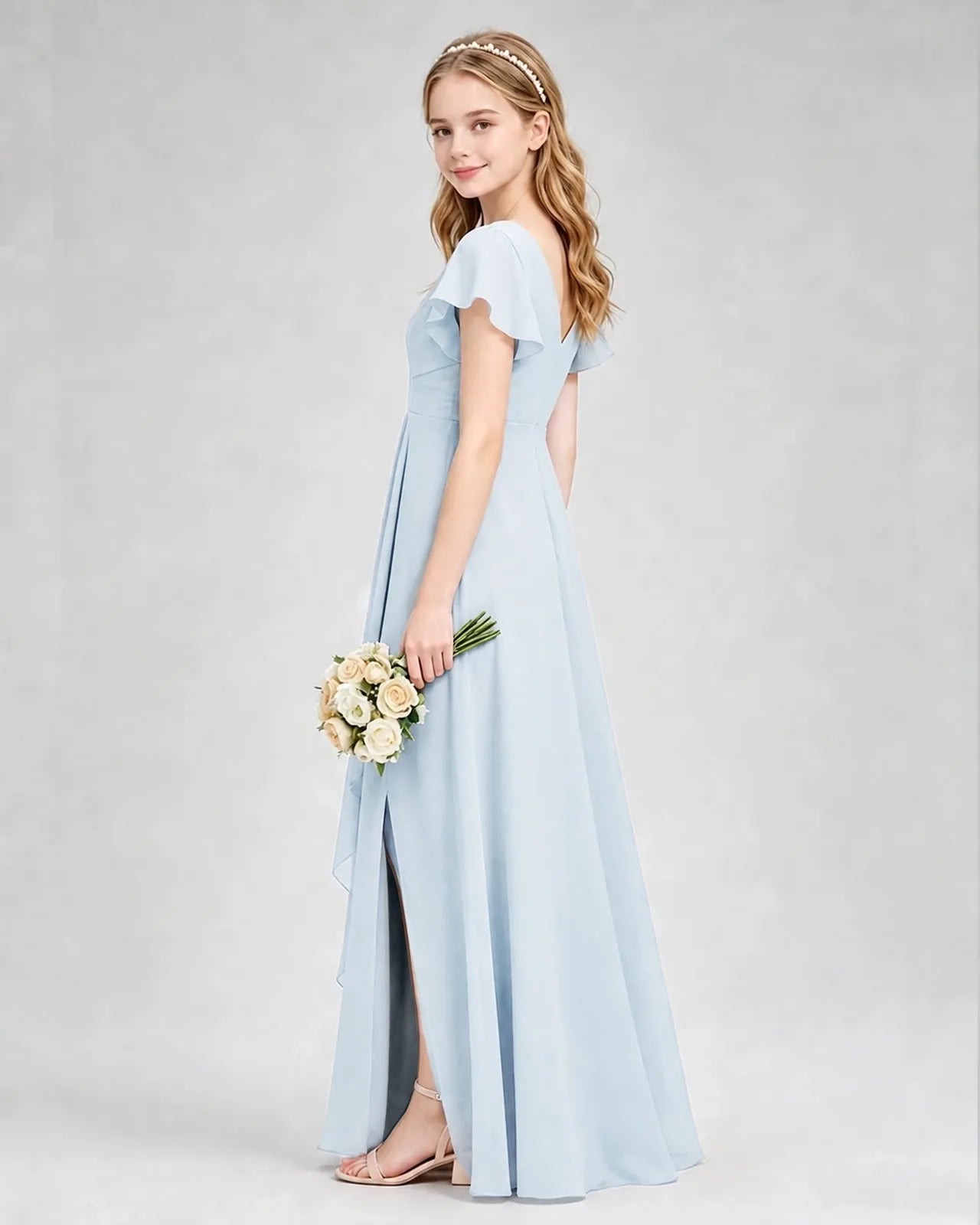 Mist Chiffon A-line Junior Bridesmaid Dress Side View
