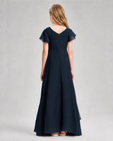 Navy Blue Chiffon A-line Junior Bridesmaid Dress Back View