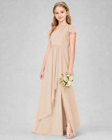 Peach Chiffon A-line Junior Bridesmaid Dress Front View