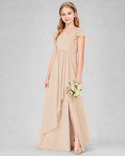 Peach Chiffon A-line Junior Bridesmaid Dress Front View
