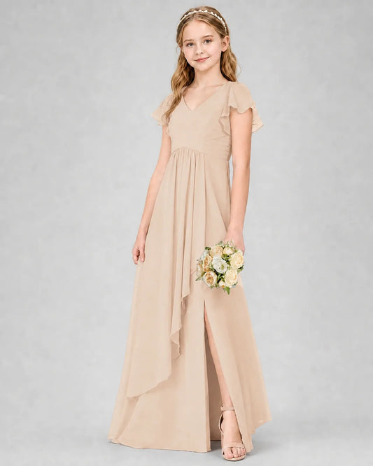 Peach Chiffon A-line Junior Bridesmaid Dress Front View