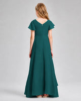 Peacock Chiffon A-line Junior Bridesmaid Dress Back View