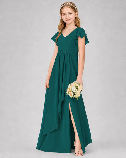 Peacock Chiffon A-line Junior Bridesmaid Dress Front View