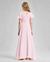 Pink Chiffon A-line Junior Bridesmaid Dress Back View