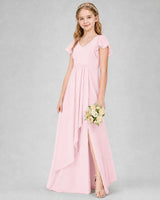Pink Chiffon A-line Junior Bridesmaid Dress Front View