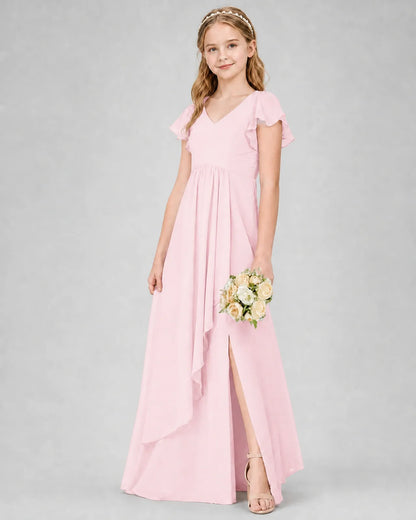 Pink Chiffon A-line Junior Bridesmaid Dress Front View