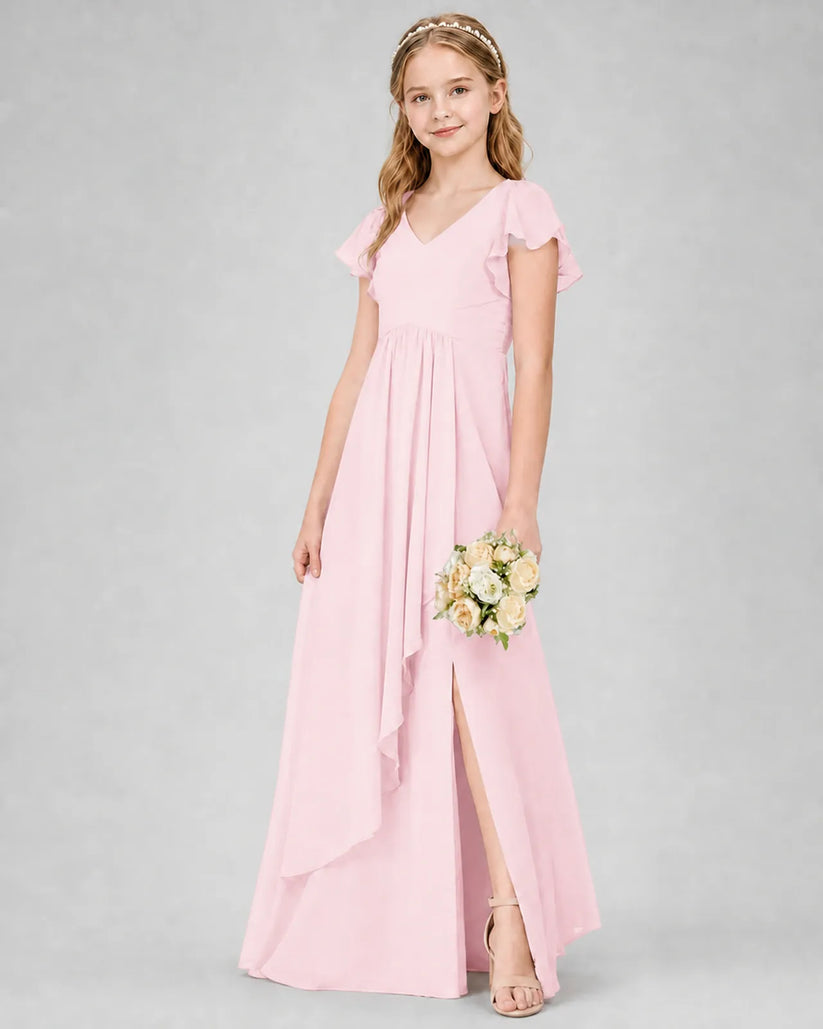Pink Chiffon A-line Junior Bridesmaid Dress Front View