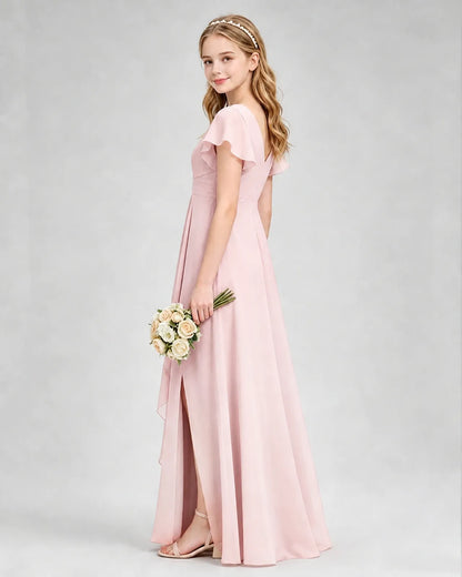 Pink Chiffon A-line Junior Bridesmaid Dress Side View