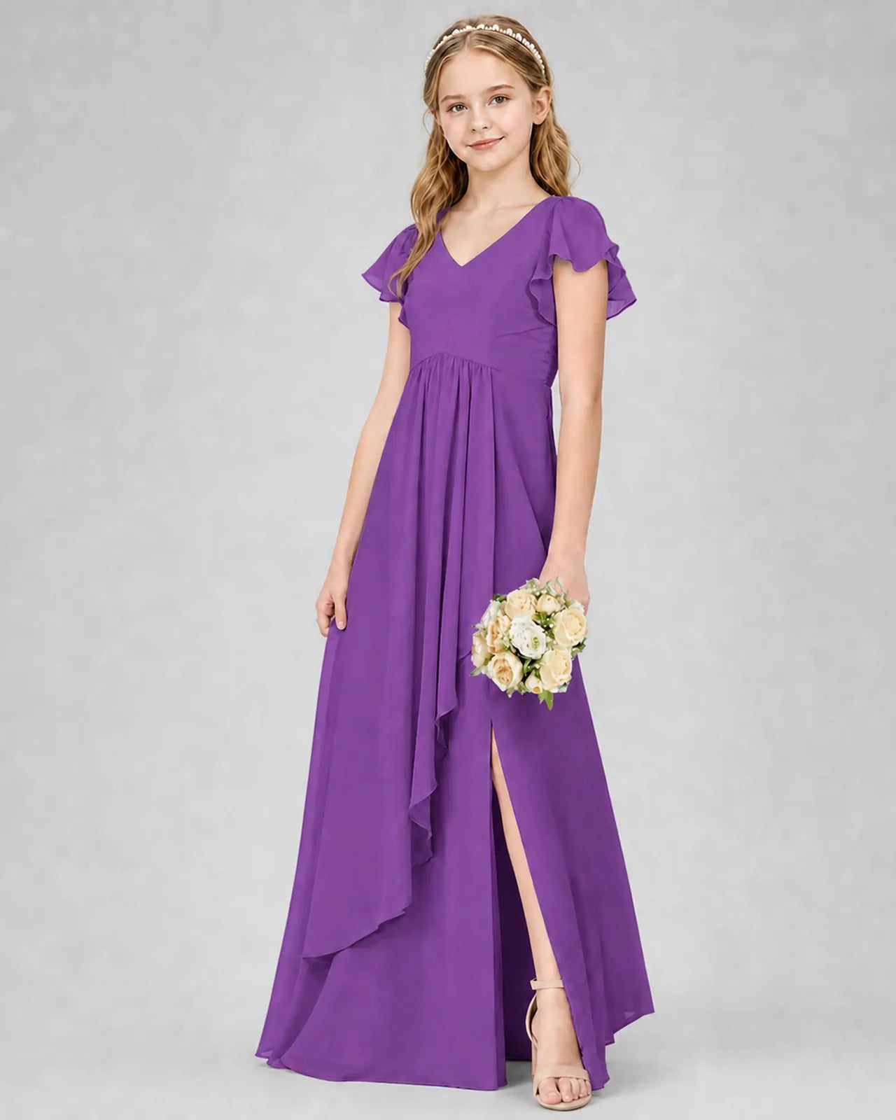 Purple Chiffon A-line Junior Bridesmaid Dress Front View