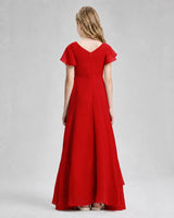 Red Chiffon A-line Junior Bridesmaid Dress Back View