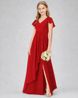 Red Chiffon A-line Junior Bridesmaid Dress Front View