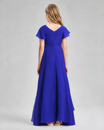 Royal Blue Chiffon A-line Junior Bridesmaid Dress Back View