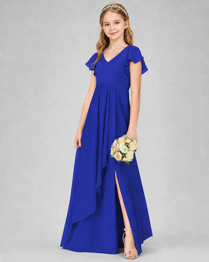 Royal Blue Chiffon A-line Junior Bridesmaid Dress Front View