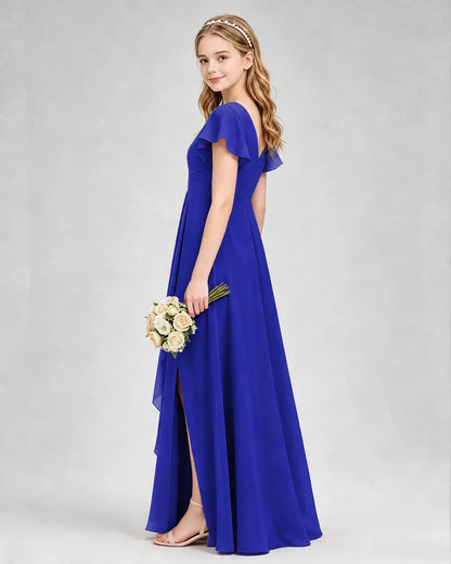 Royal Blue Chiffon A-line Junior Bridesmaid Dress Side View