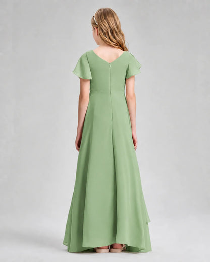 Sage Green Chiffon A-line Junior Bridesmaid Dress Back View