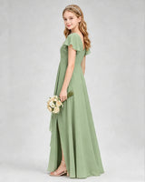 Sage Green Chiffon A-line Junior Bridesmaid Dress Side View