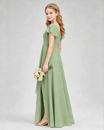 Sage Green Chiffon A-line Junior Bridesmaid Dress Side View