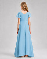 Sky Blue Chiffon A-line Junior Bridesmaid Dress Back View