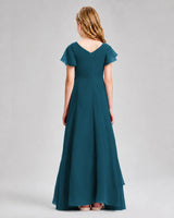 Teal Chiffon A-line Junior Bridesmaid Dress Back View